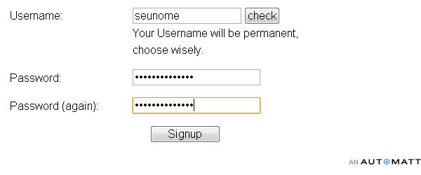 Escolha um username e uma senha