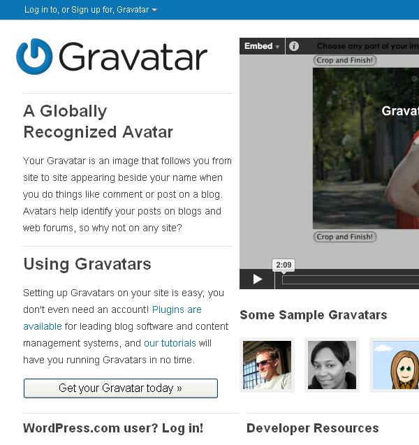 Página inicial do Gravatar