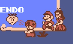 "Toad" (um cogumelo "plebeu"), Mario (o herói) e a Princesa Cogumelo