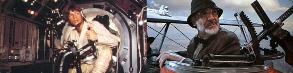 Luke Skywalker na Millenium Falcon e Henry Jones num aeroplano nazista